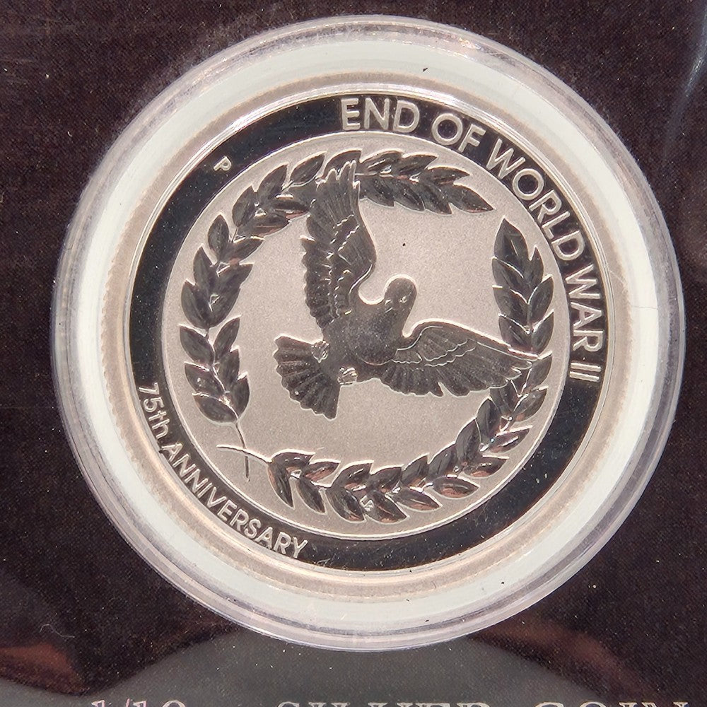 2020 Perth Mint 1/10oz 75th Anniversary of the End of World War II Silver carded coin reverse of coin