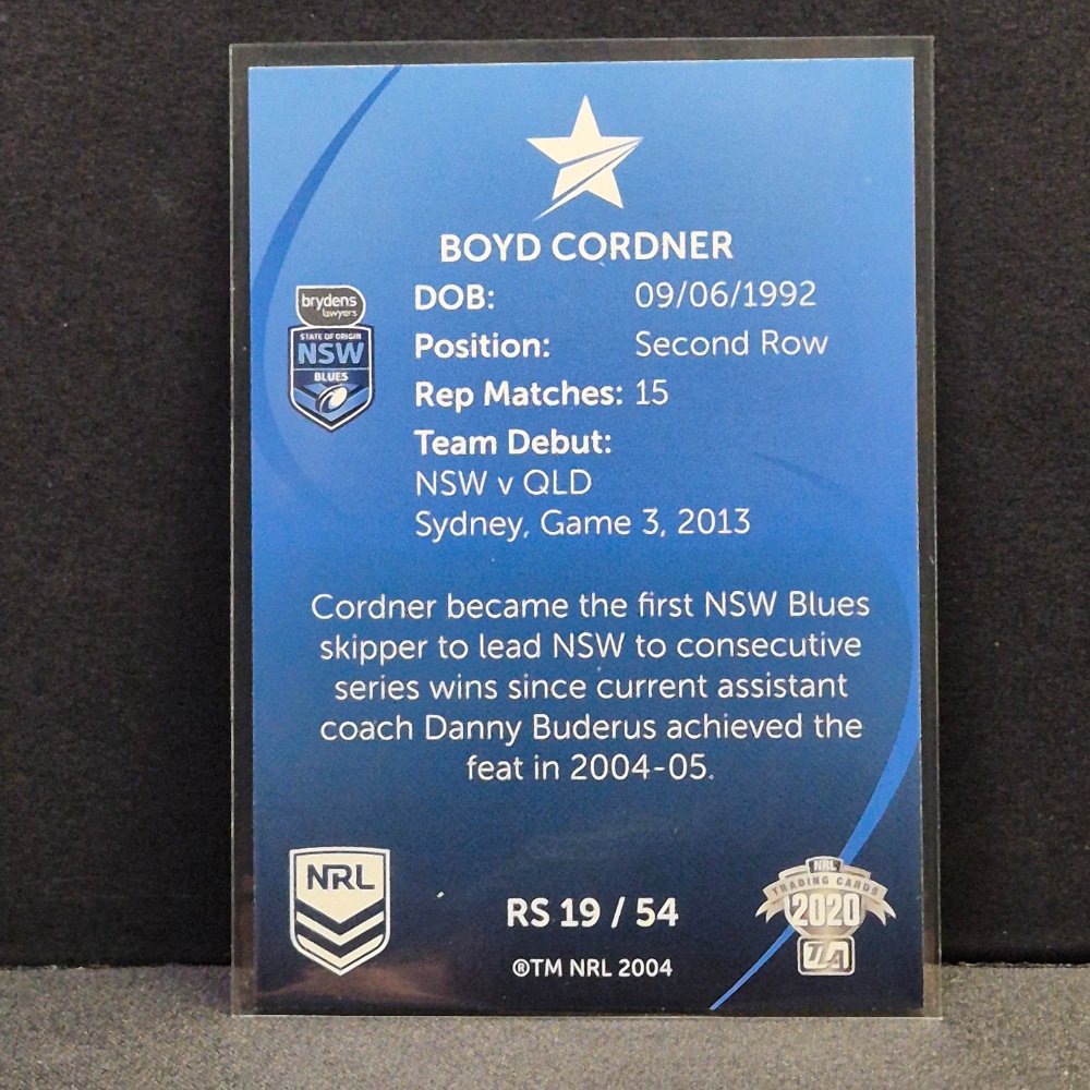 2020 NRL Traders - Representative Stars - RS19 - Boyd Cordner