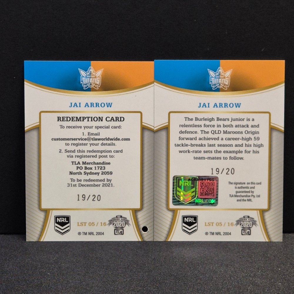 2020 NRL Traders Elite - League Sensation Team - Signature - LST05 - Jai Arrow
