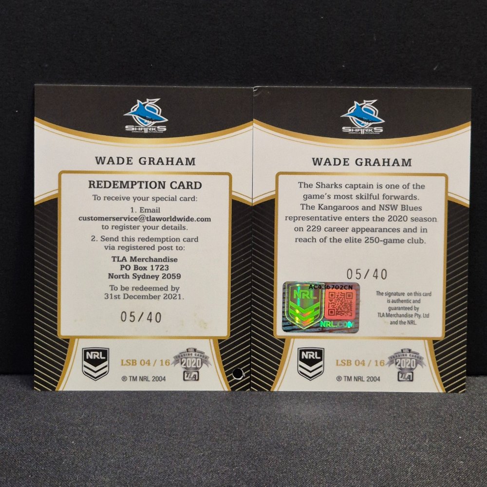 2020 NRL Traders Elite - League Sensation Black - Signature - LSB04 - Wade Graham