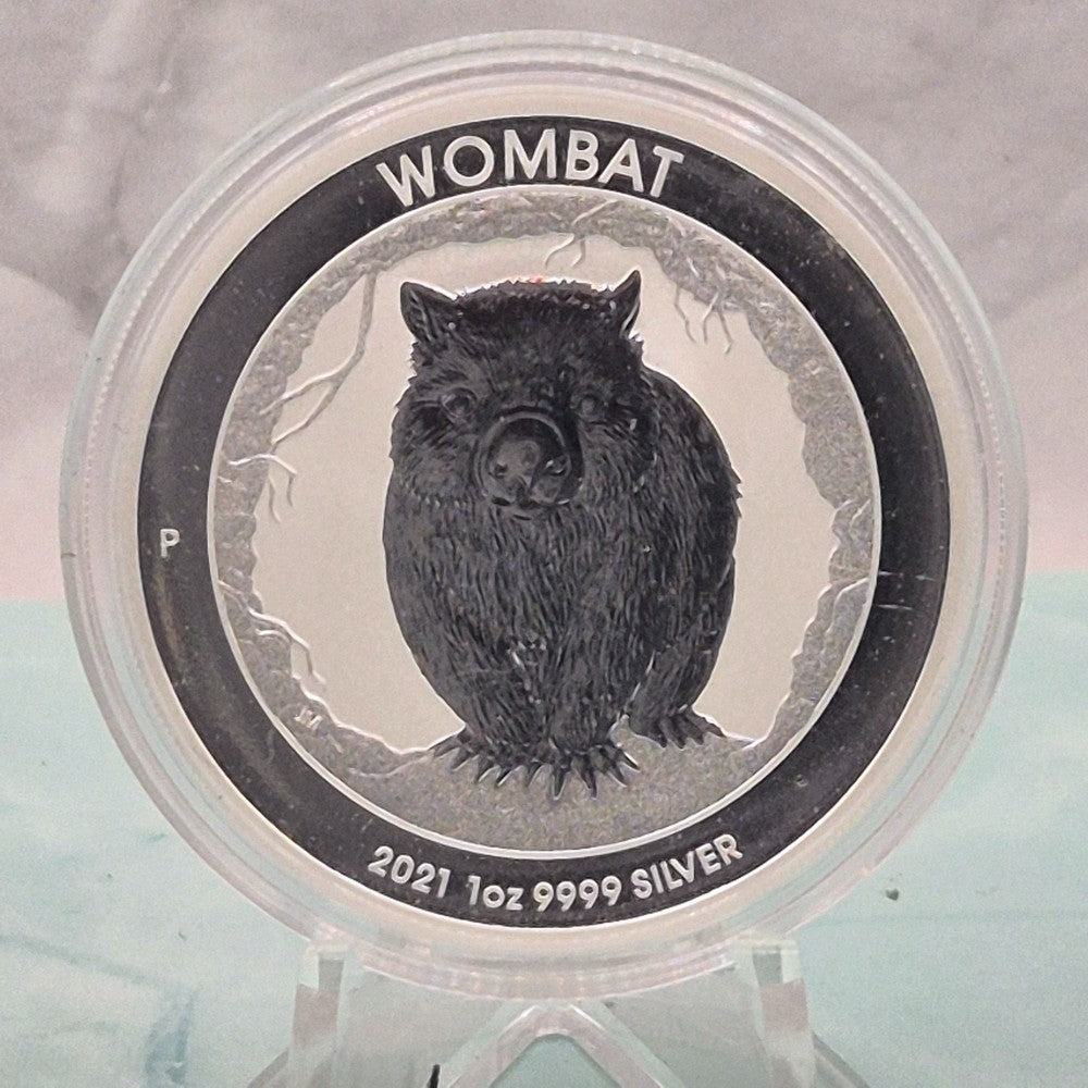 2021 1oz Silver Bullion Coin from Perth Mint. First Year featuring a Wombat. Reverse.