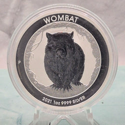 2021 1oz Silver Bullion Coin from Perth Mint. First Year featuring a Wombat. Reverse.