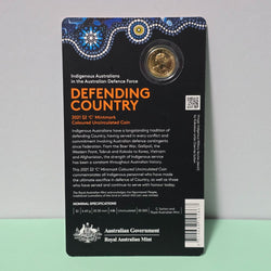 2021 $2 Defending Country Indigenous Australians in the Australian Defence Force Indigenous Military Services 'C' Mintmark carded coin back of card