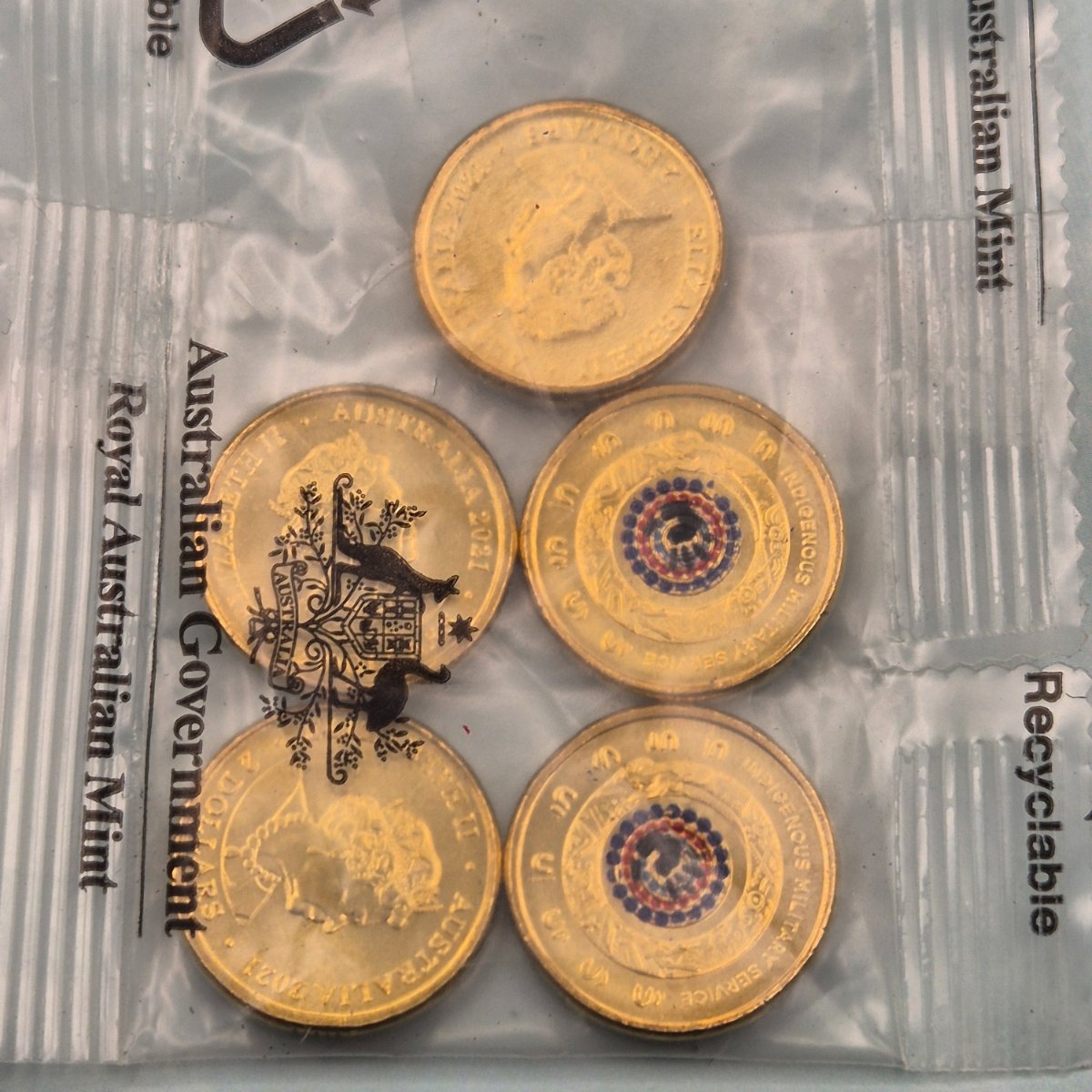Sealed Royal Australian Mint Bag of 5x 2021 $2 Indigenous Military Service coins
