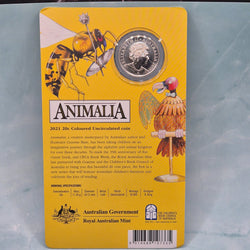 Back of card of 2021 20c 35th Anniversary of the Animalia Book by Graeme Base Coloured Coin on card