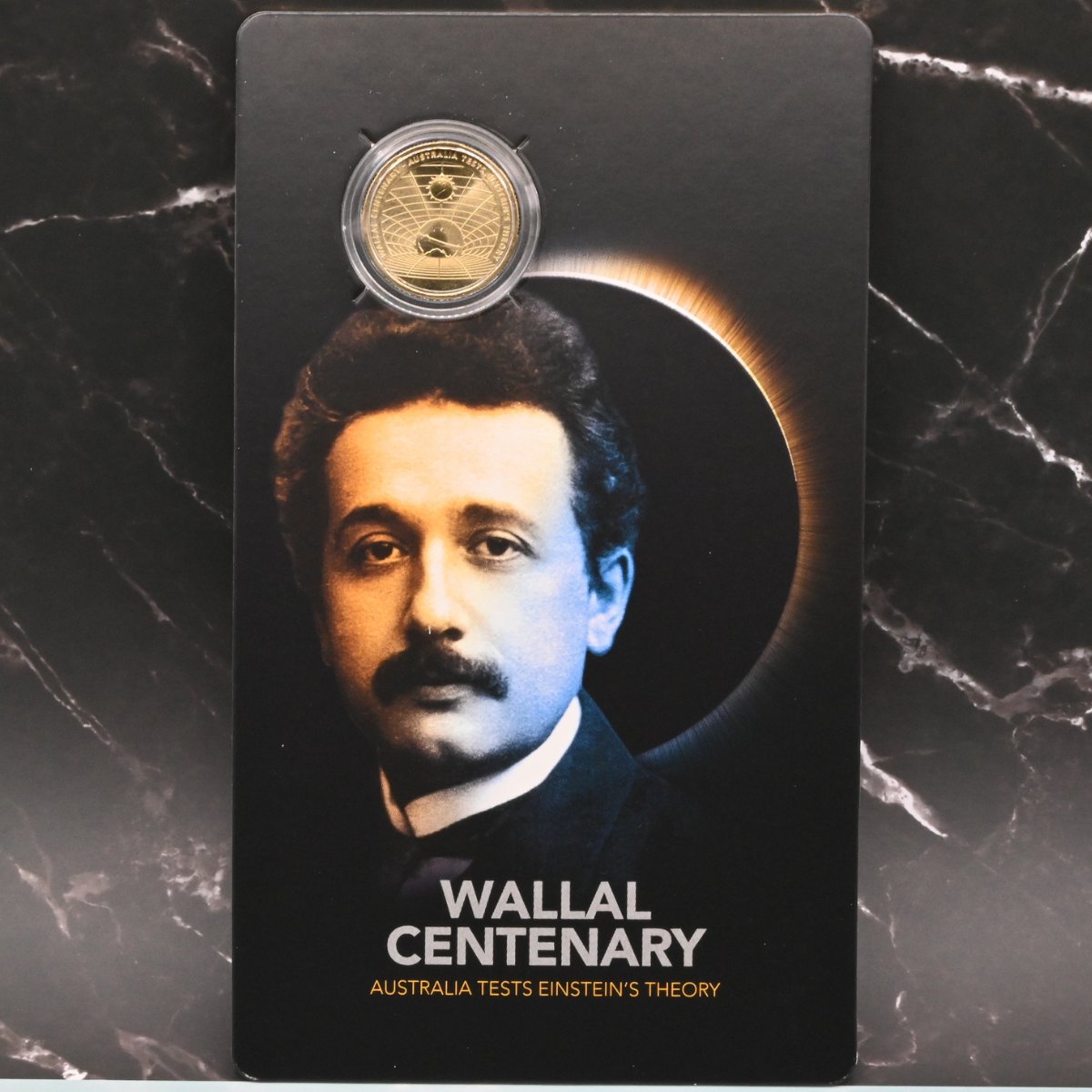 2022 $1 Wallal Centenary coin in a holder with a portrait of a famous scientist Einstein
