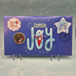 2022 $1 Elf on the Shelf Choose Joy Perth Mint coloured coin PNC with images of Elf - reverse
