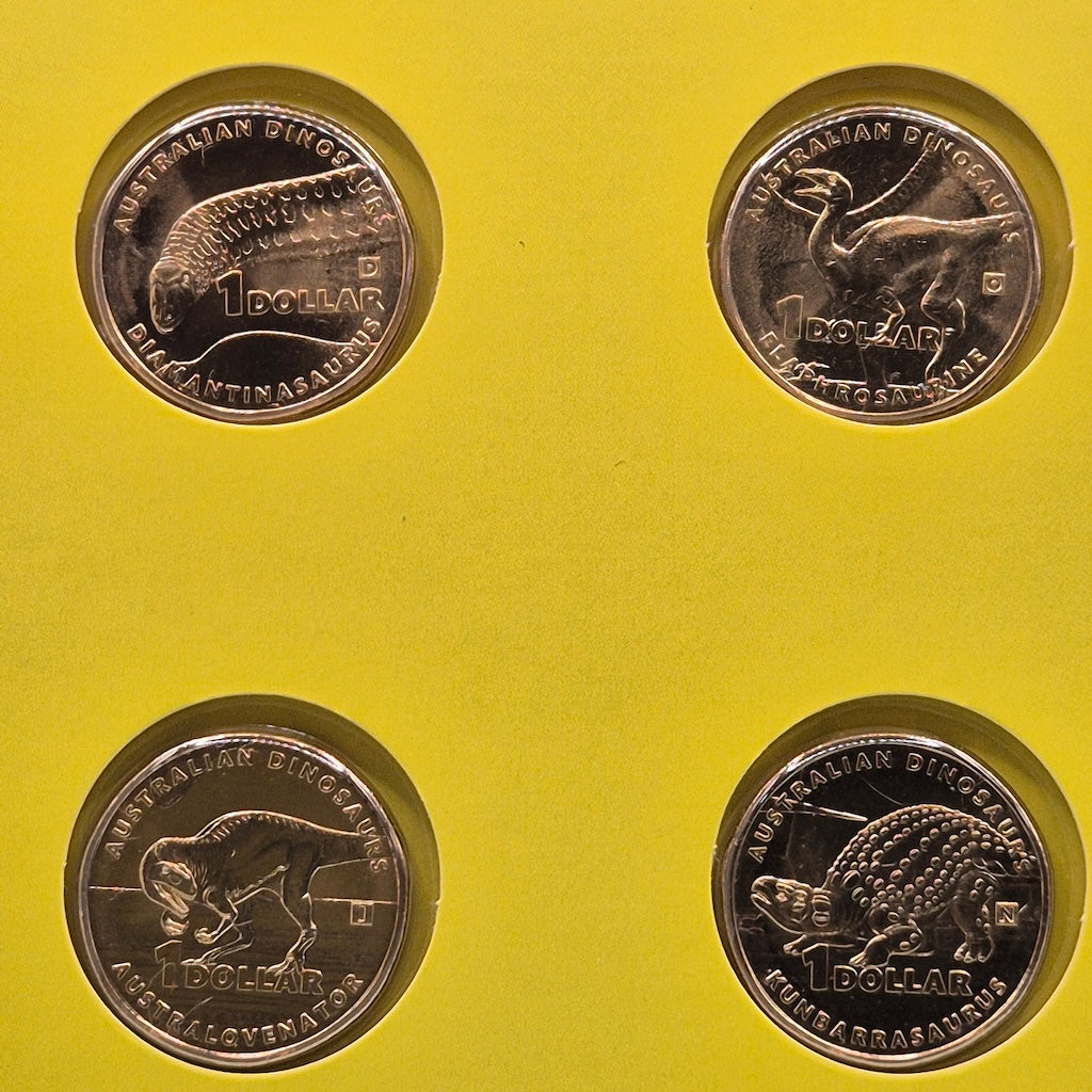 Reverse side of coins in 2022 $1 Uncirculated Privy Mark Four Coin Australian Dinosaurs Collection
