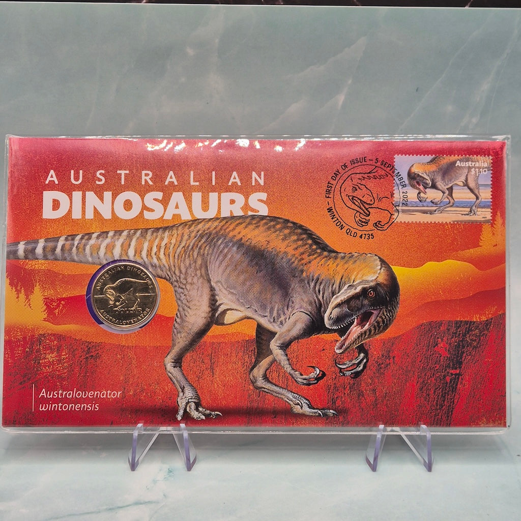 2022 $1 Australian Dinosaurs PNC featuring Australovenator wintonenis