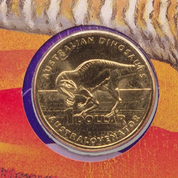 Close up reverse side of coin from 2022 $1 Australian Dinosaurs PNC featuring Australovenator wintonenis