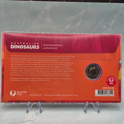 back of 2022 $1 Australian Dinosaurs PNC featuring Australovenator wintonenis