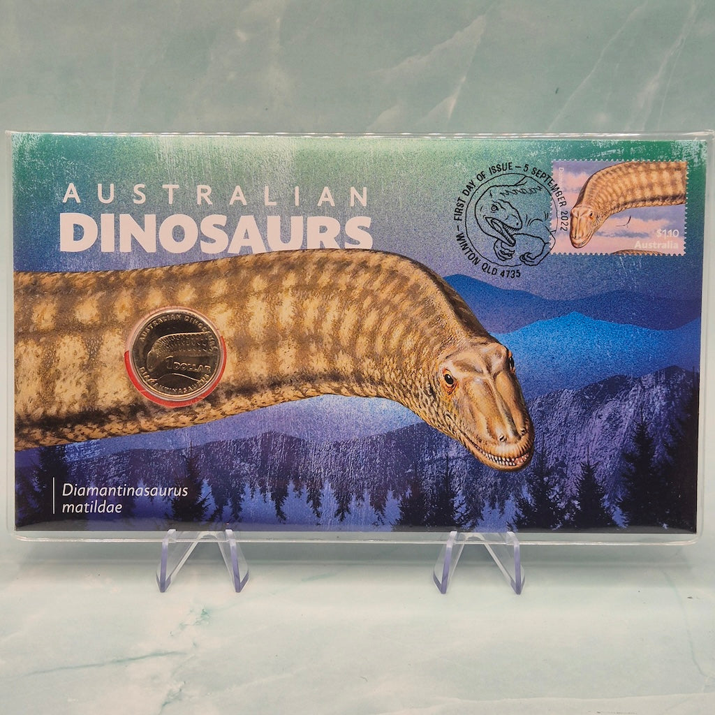 2022 $1 Australian Dinosaurs PNC featuring Diamantinasaurus matildae