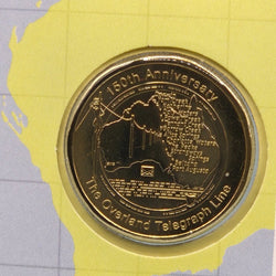 Close up of 2022 $1 150 Years of Overland Telegraph PNC with an Envelope Privy Mark on the reverse of the $1 coin