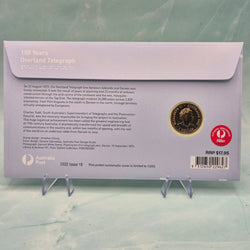 back of the 2022 $1 150 Years of Overland Telegraph PNC with an Envelope Privy Mark on the reverse of the $1 coin