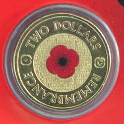 2022 two dollars $2 Remembrance coin - Red Poppy design - reverse
