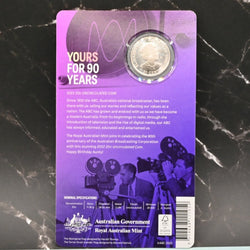 2022 20c ABC coin obverse on purple card featuring text 'Yours for 90 Years' information, nominal specifications and images