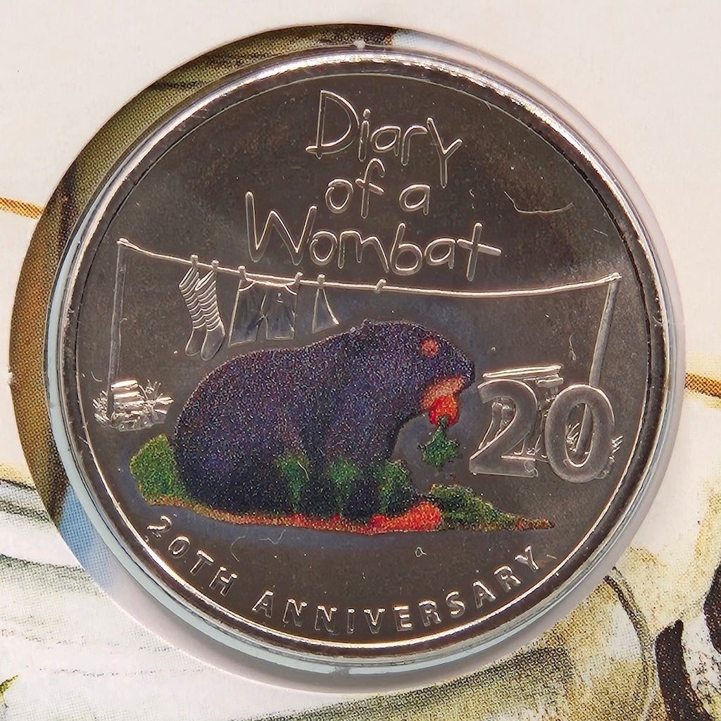 2022 20c Diary of a Wombat coloured coin reverse close up