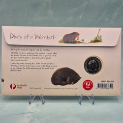 Back of 2022 20c Diary of a Wombat PNC - obverse coin - illustrations and information about 'Mothball'