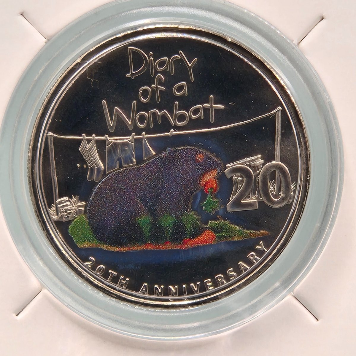 2022 20c Diary of a Wombat coloured coin reverse in themed collector card