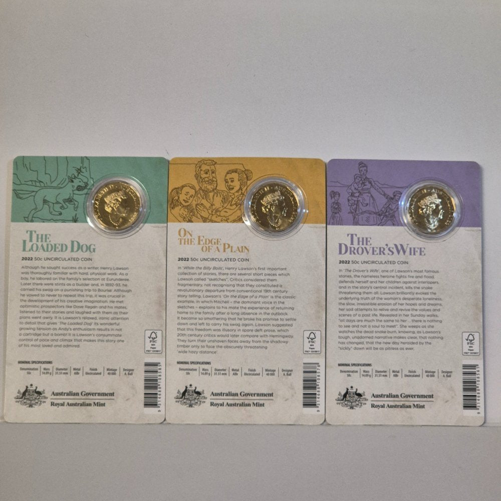 2022 50c Henry Lawson Treasured Australian Stories Three Coin Uncirculated Set