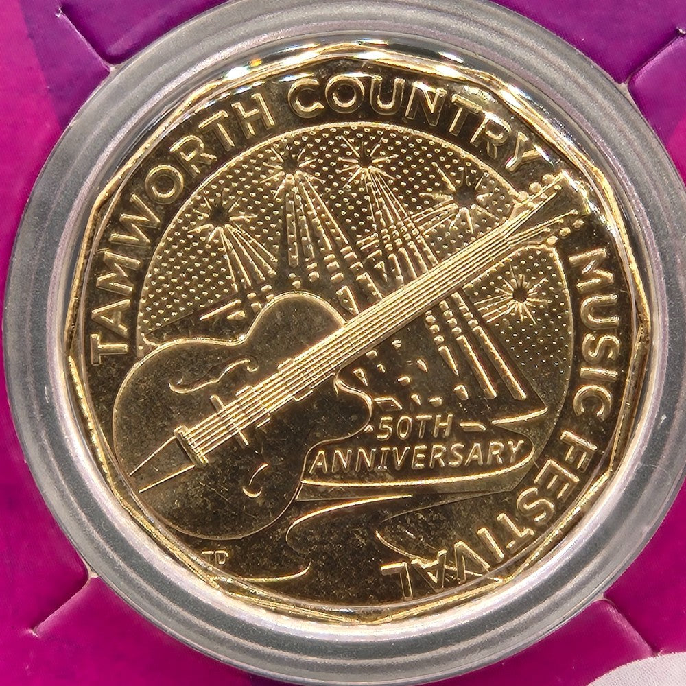 2022 50th Anniversary of Tamworth Country Music Festival carded gold plated coin reverse
