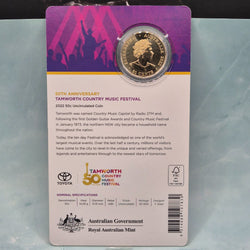 2022 50th Anniversary of Tamworth Country Music Festival carded gold plated coin obverse