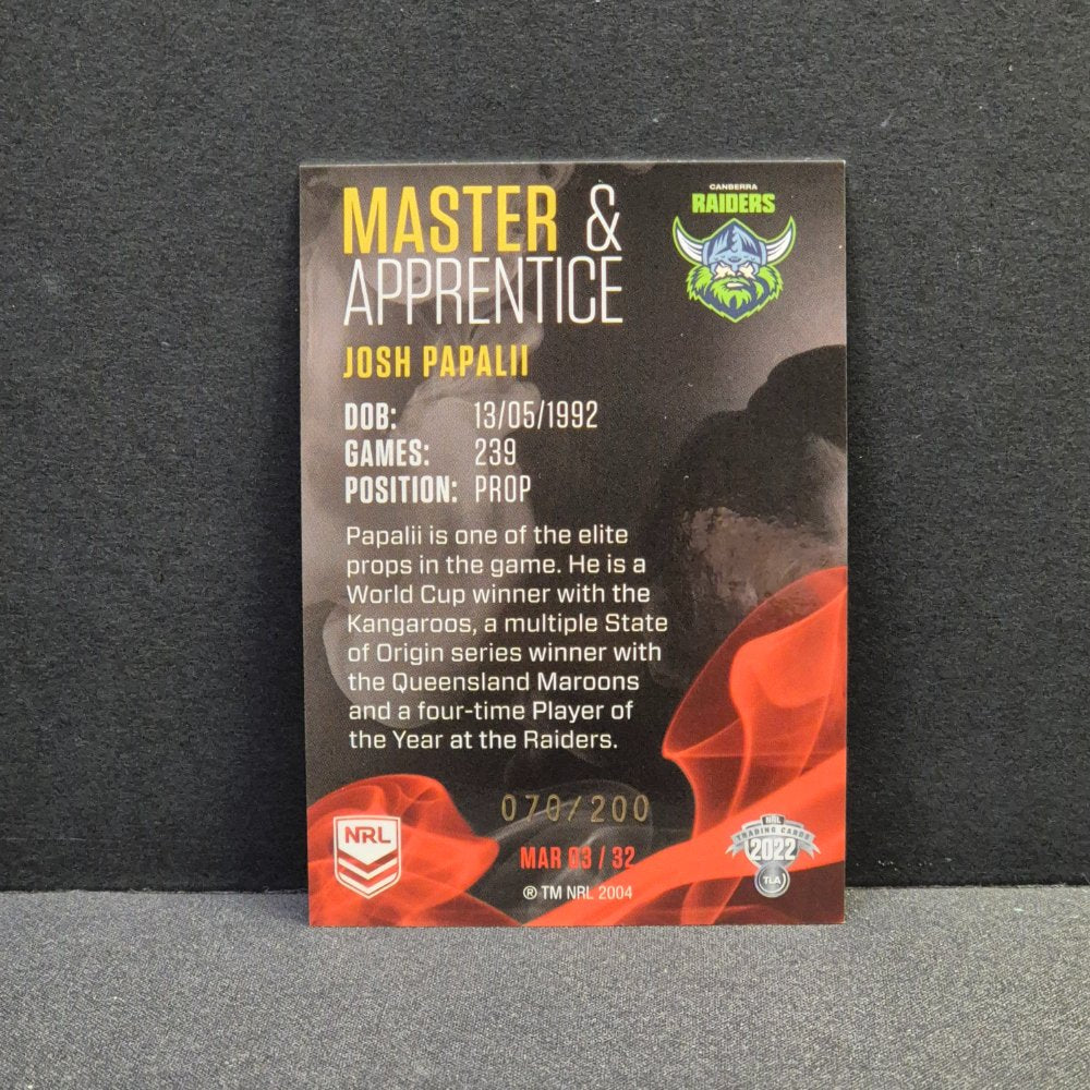 2022 NRL Traders - Master & Apprentice Red - MAR03 - Josh Papalii