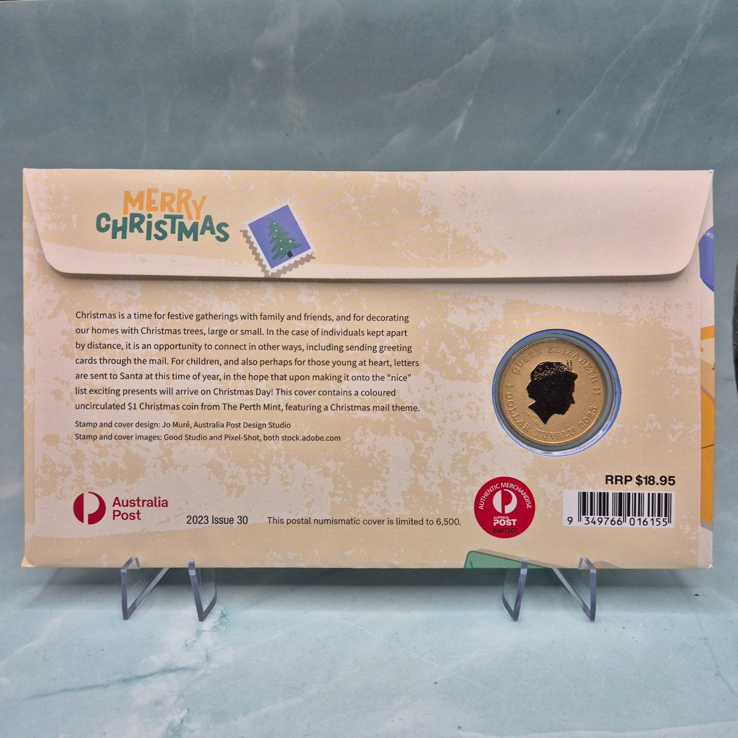 Back of 2023 $1 Perth Mint Merry Christmas PNC. Legal tender Tuvalu.