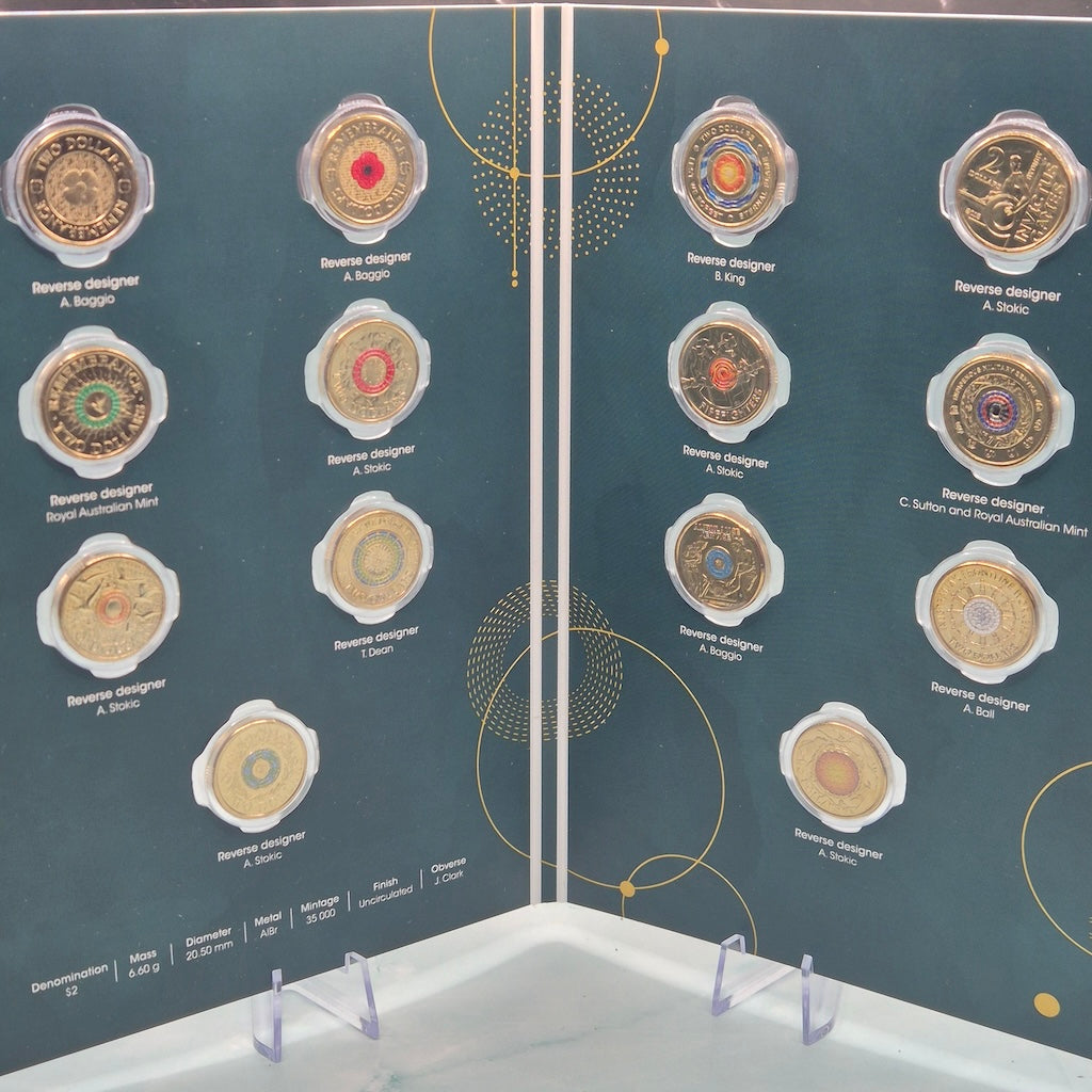 2023 35th Anniversary of the Two Dollar Coin - 14 coin collection reverses shown