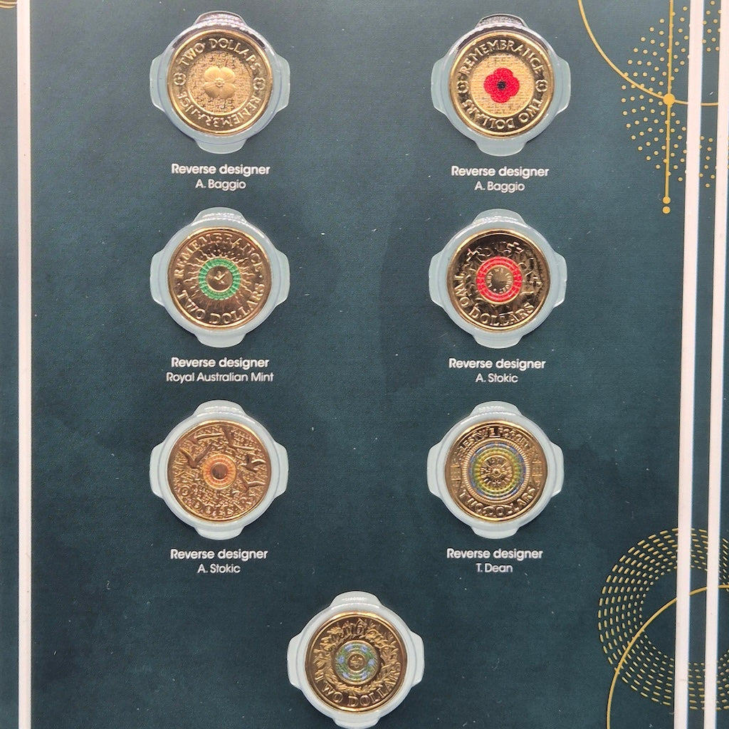 seven of 14 2023 $2 coins from 35th anniversary of two dollar coin collection