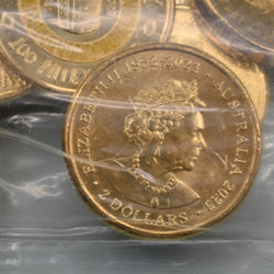 2023 $2 close up of obverse - Queen Elizabeth II effigy in security bag - has minor contact marks