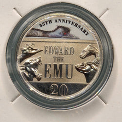 2023 20c Edward the Emu 35th Anniversary carded coin coloured reverse