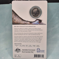 2023 20c Edward the Emu 35th Anniversary carded coin back of card with specifications