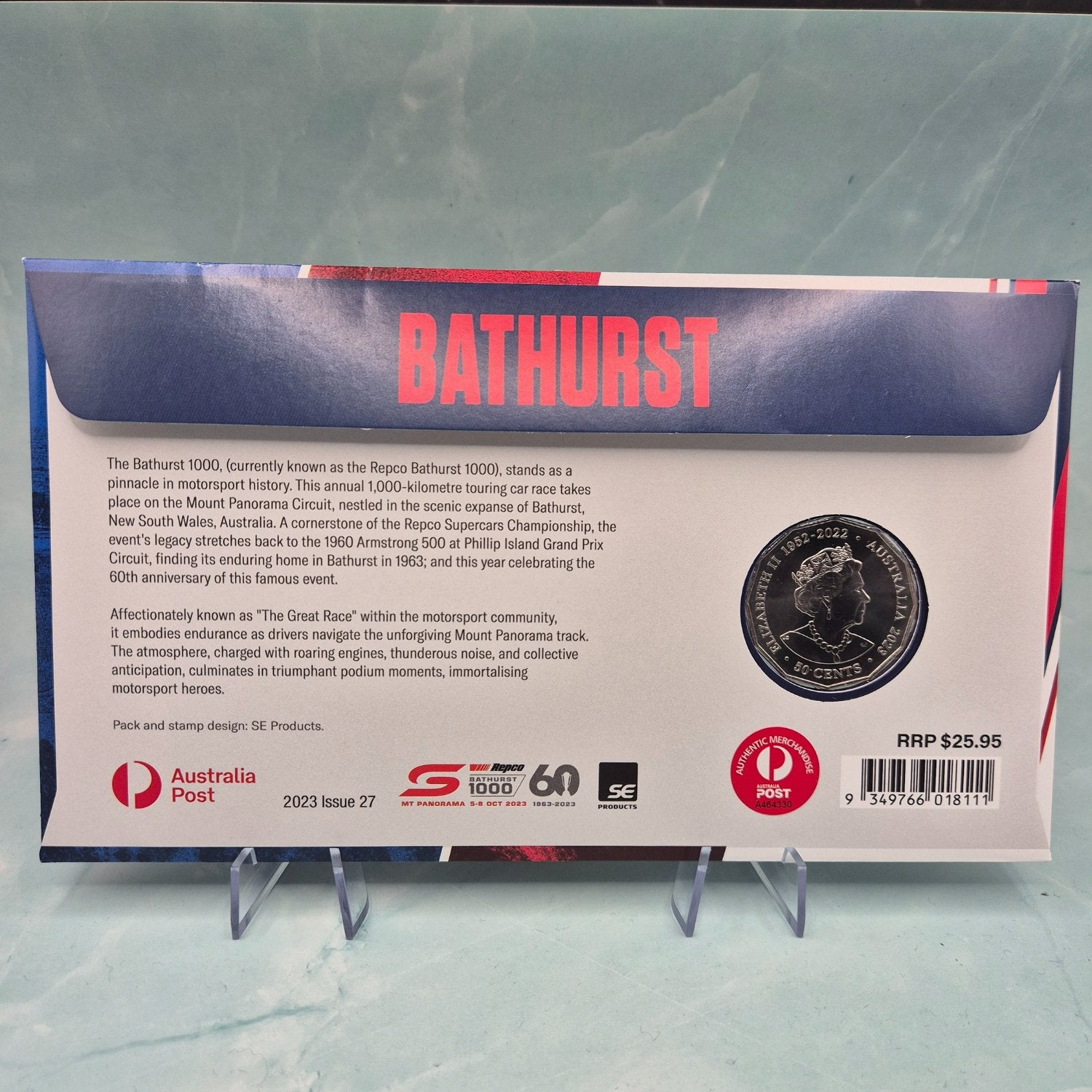 Back of 2023 50c 60th Anniversary of the Bathurst Great Race PNC - obverse