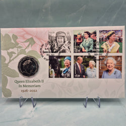 2023 50c Queen Elizabeth II In Memoriam 1926-2022 PNC with stamps of QEII throughout her reign