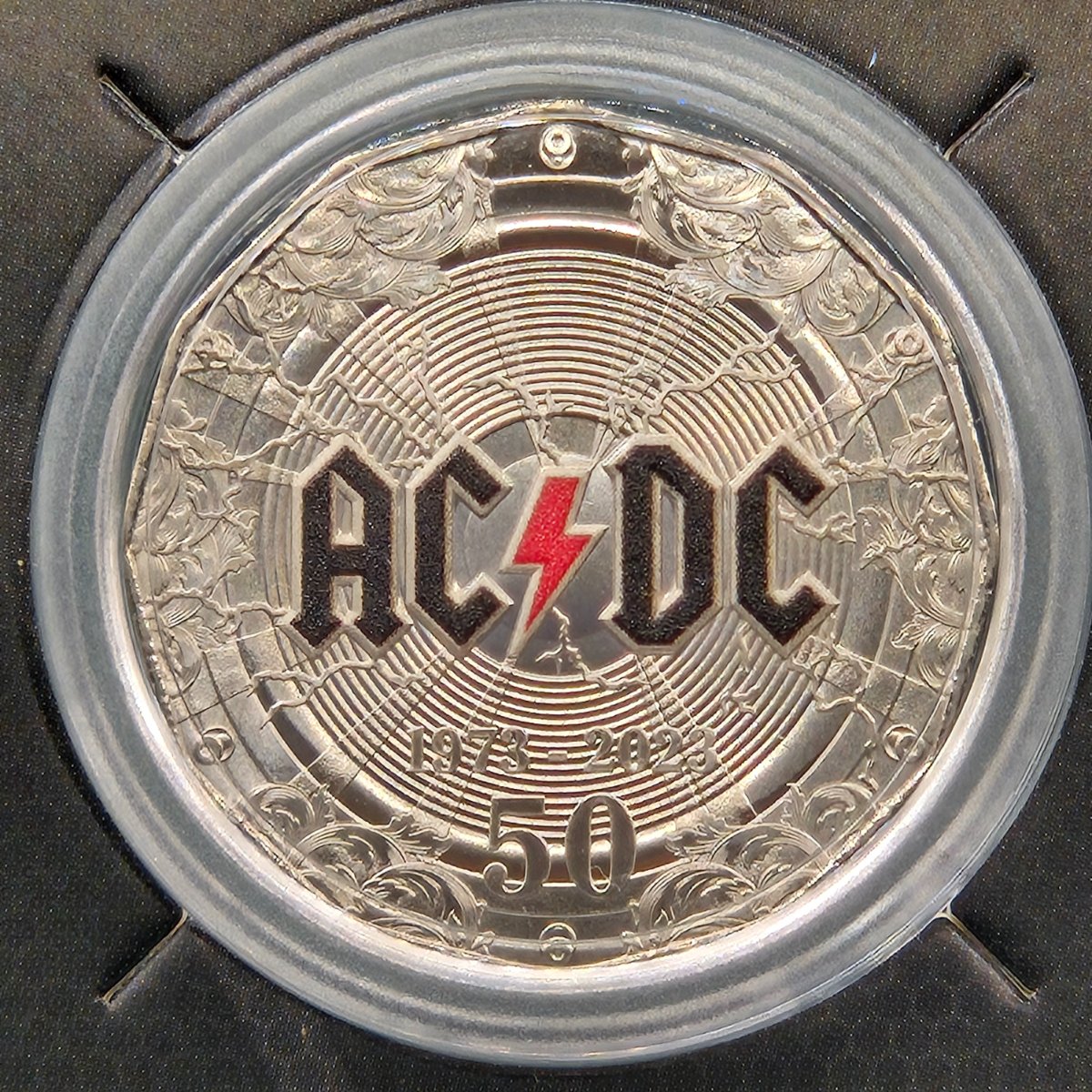 2023 50c AC/DC coloured coin reverse close up