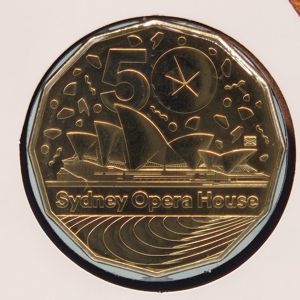 2023 50c Sydney Opera House PNC with gold plated 50c coin reverse with envelope privy mark