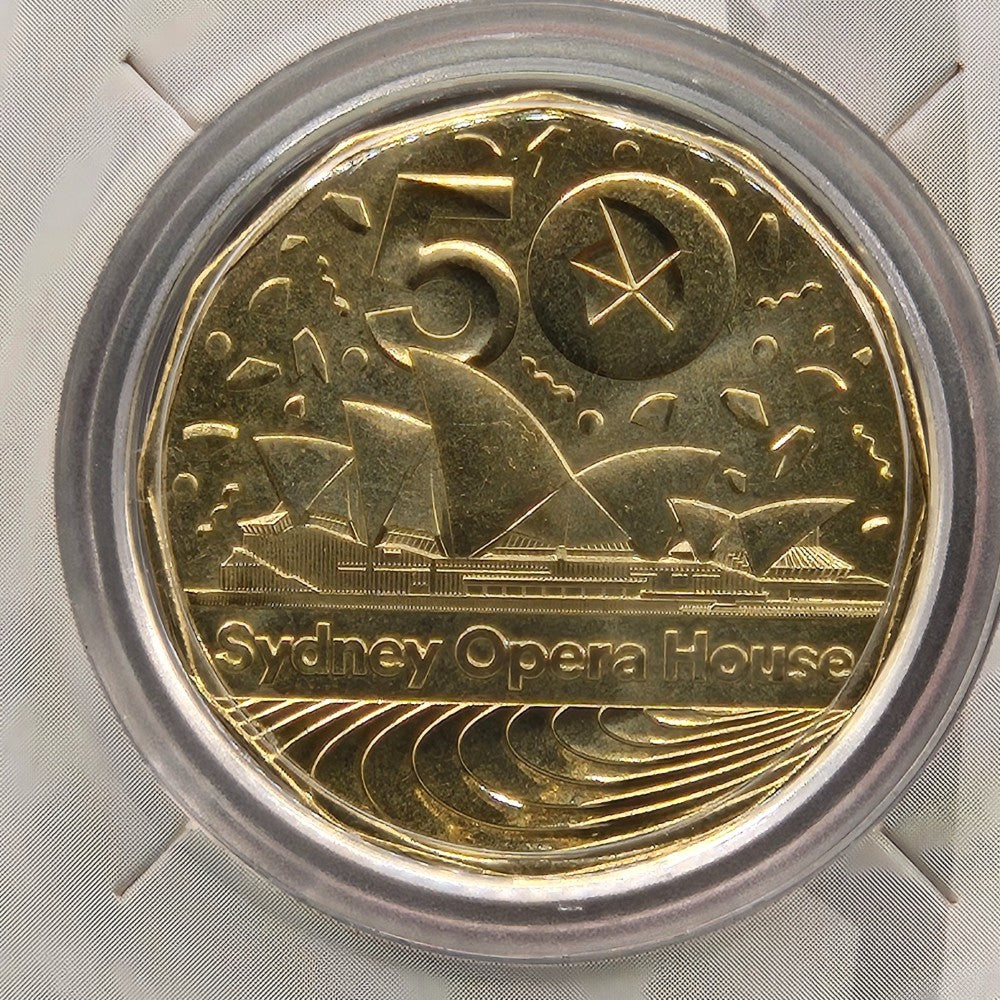 2023 50c Sydney Opera House 50th Anniversary Uncirculated Coin Royal Australian Mint reverse of coin