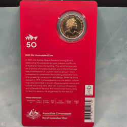 2023 50c Sydney Opera House 50th Anniversary Uncirculated Coin Royal Australian Mint back of card with specifications