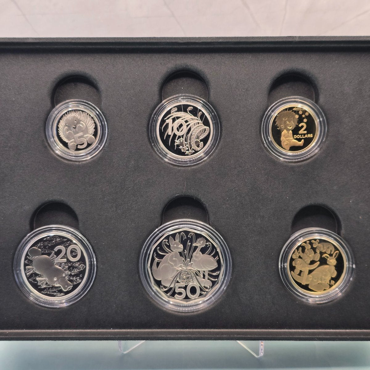 2023 Baby Royal Australian Mint Six Coin Proof Set reverse of coins- all denominations have baby redesigns