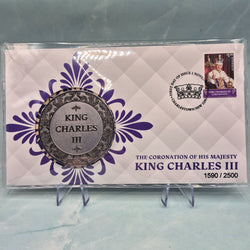 Front of 2023 Philatelic Medallion Cover 'The Coronation of His Majesty King Charles III' text
