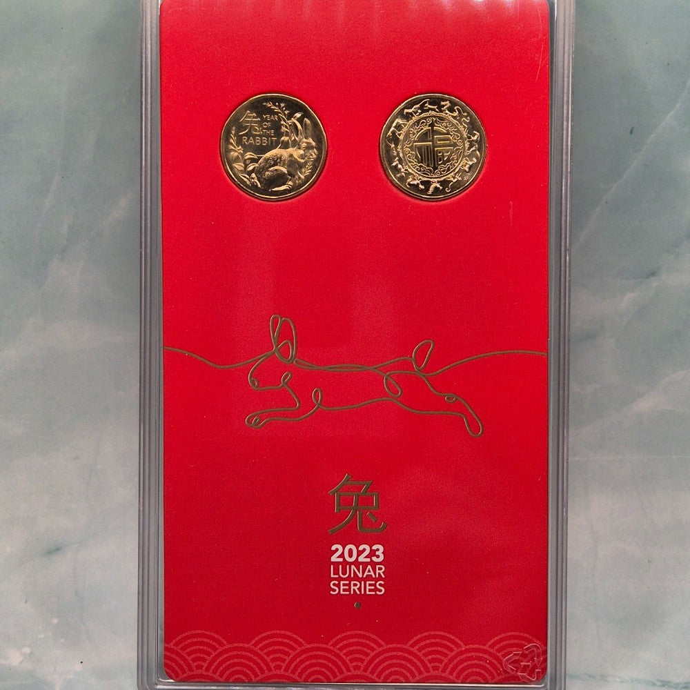 2023 $1 Lunar Series Year of the Rabbit Two Coin Set from Royal Australian Mint Front inner presentation case