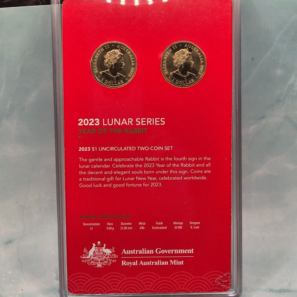 2023 $1 Lunar Series Year of the Rabbit Two Coin Set from Royal Australian Mint back inner presentation case