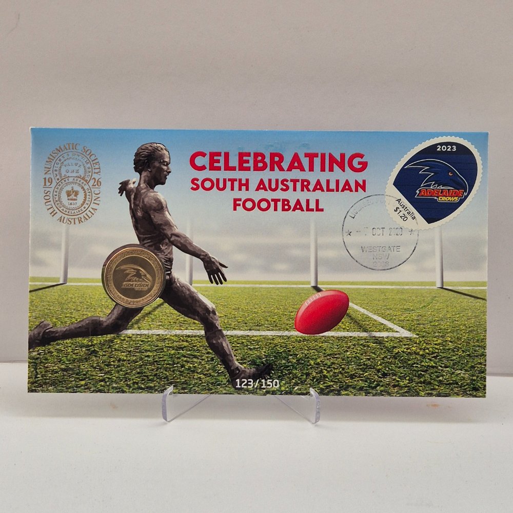 2023 $1 Celebrating South Australian Football - Adelaide Crows PNC with Numismatic Society of South Australia Overprint