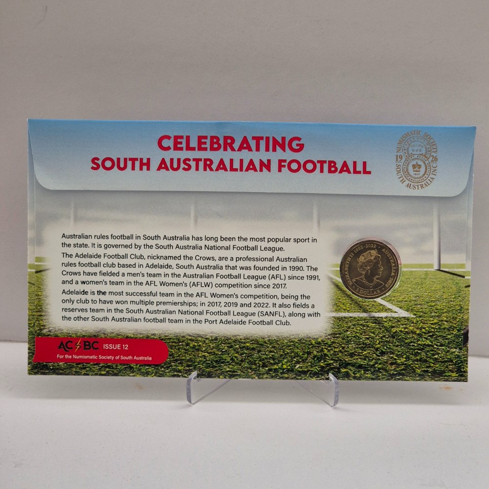 2023 $1 Celebrating South Australian Football - Adelaide Crows PNC with Numismatic Society of South Australia Overprint
