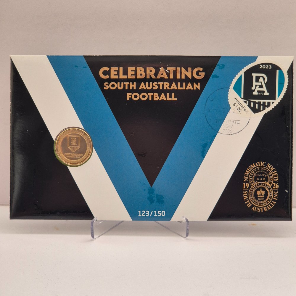 2023 $1 Celebrating South Australian Football - Port Adelaide PNC with Numismatic Society of South Australia Overprint