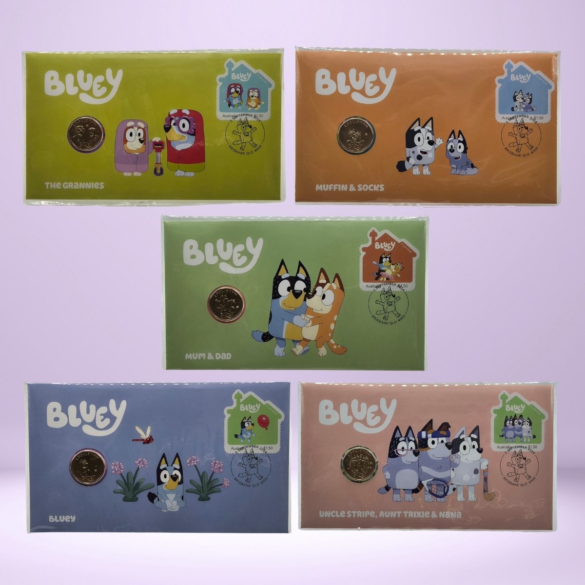 2024 $1 Bluey PNCs - various colours - The Grannies - Muffin & Socks - Mum & Dad - Bluey - Uncle Stripe, Aunt Trixie & Nana