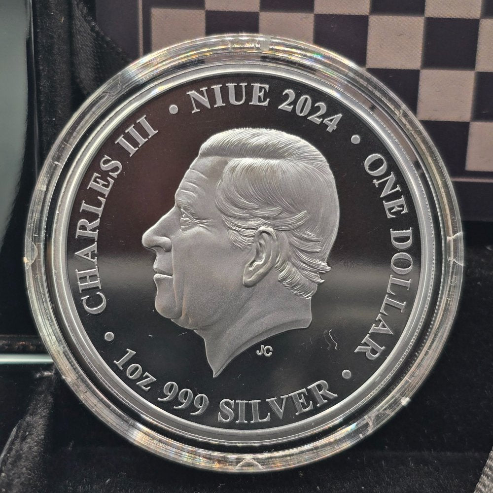 2024 $1 Chess Knight 1oz Silver Black Proof Coin