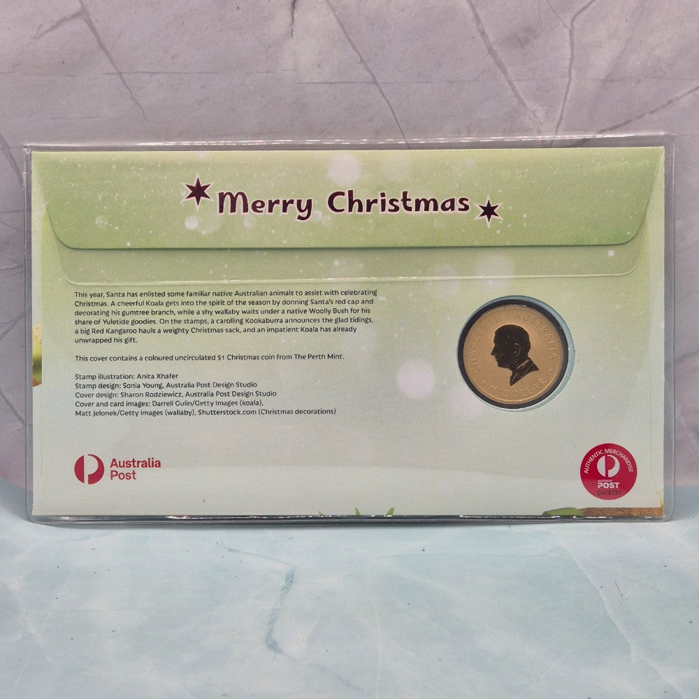 2024 $1 Perth Mint Merry Christmas Impressions PNC with red foiled postmark and number, issue limit 300 back