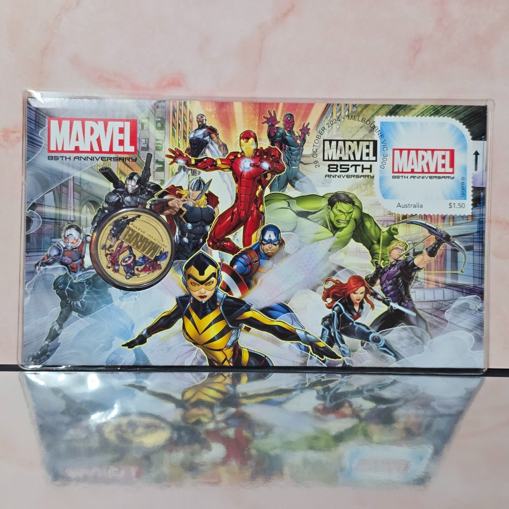 2024 $1 Perth Mint Marvel 85th Anniversary PNC with coloured Tuvalu Legal Tender $1 coin
